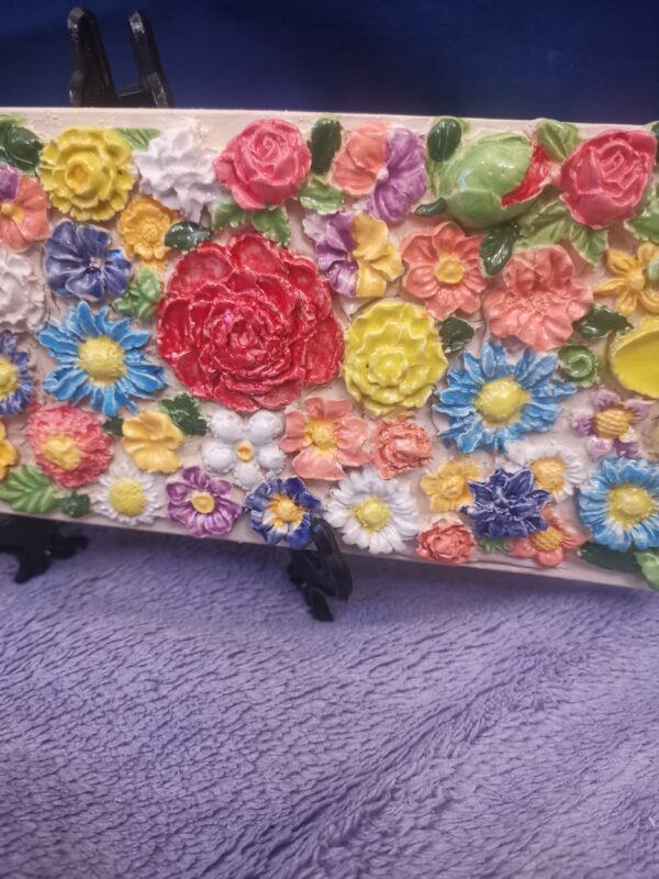 Flowers daisies  sculptural ceramic panel handmade - Image 2