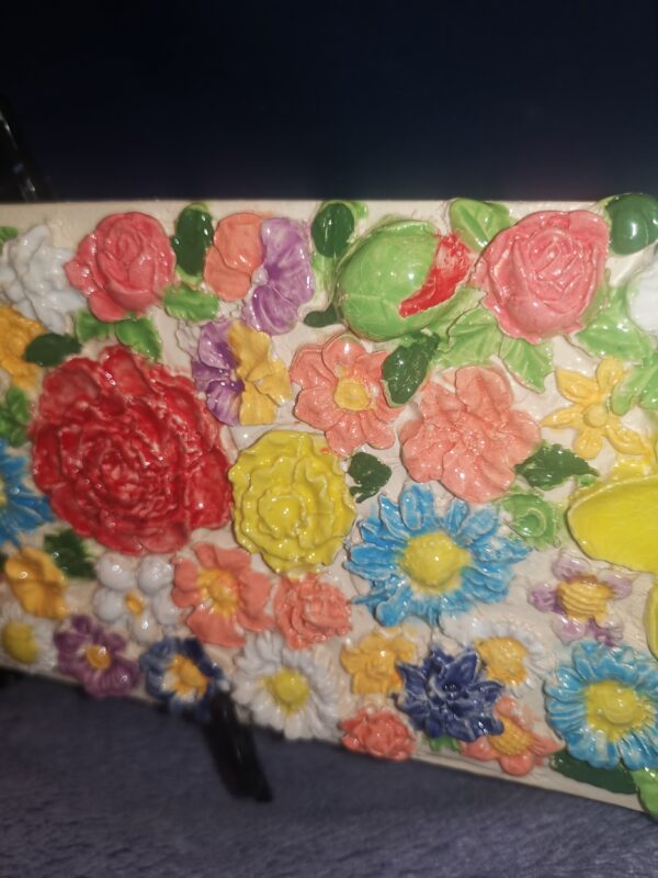 Flowers daisies  sculptural ceramic panel handmade - Image 5