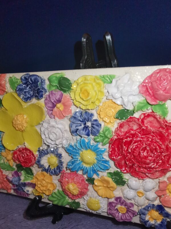 Flowers daisies  sculptural ceramic panel handmade - Image 4