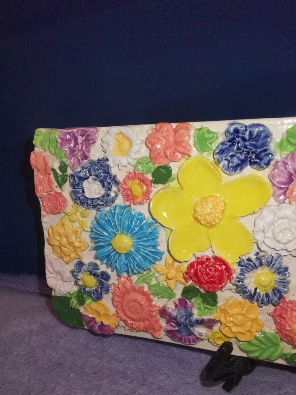 Flowers daisies  sculptural ceramic panel handmade - Image 3