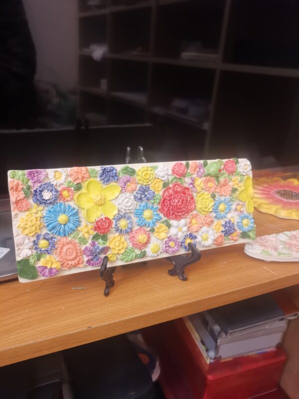 Flowers daisies  sculptural ceramic panel handmade - Image 9
