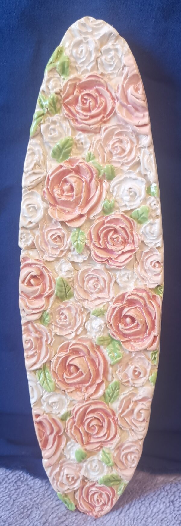 Pink roses sculptural ceramic panel, glamour  handmade - Image 2