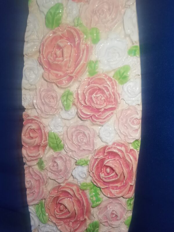 Pink roses sculptural ceramic panel, glamour  handmade
