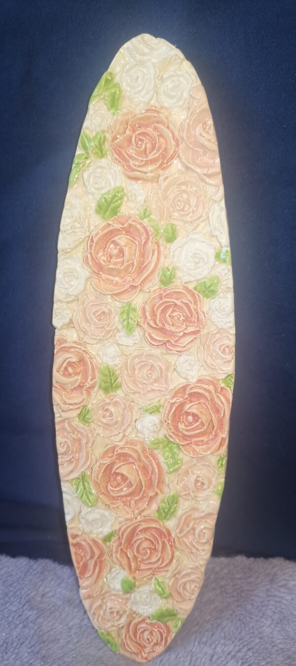 Pink roses sculptural ceramic panel, glamour  handmade - Image 9