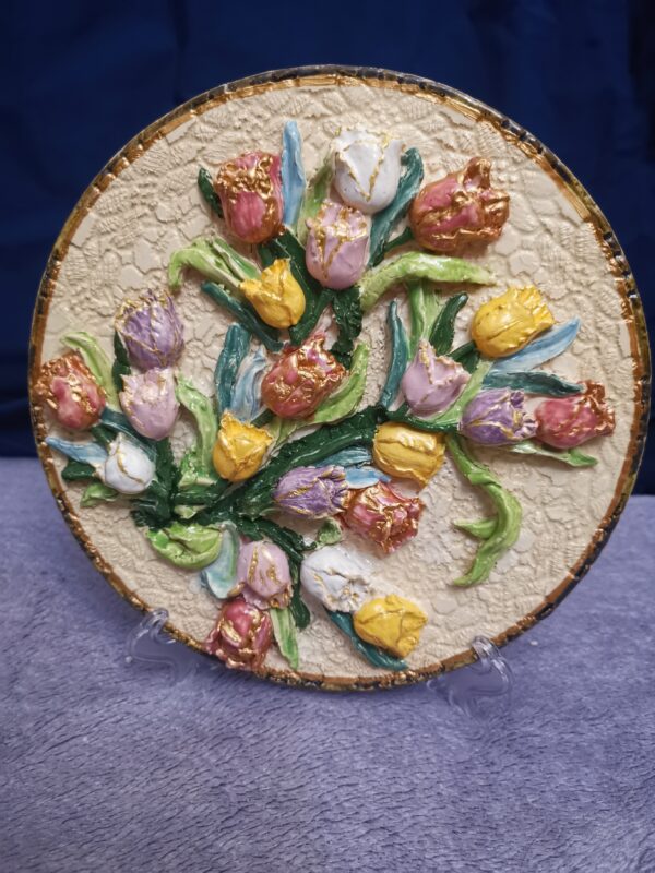 Tulips  wildflowers sculptural ceramic plate,  glamour, handmade, Bohemia - Image 2