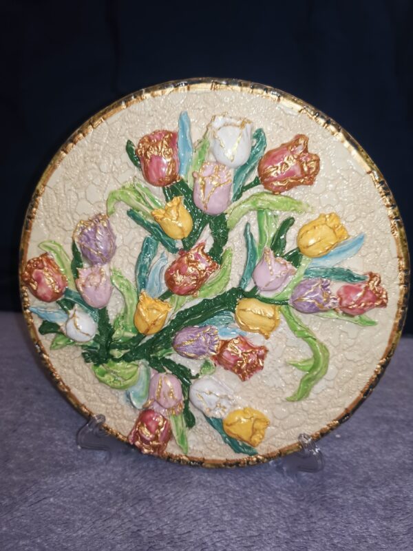 Tulips  wildflowers sculptural ceramic plate,  glamour, handmade, Bohemia - Image 6