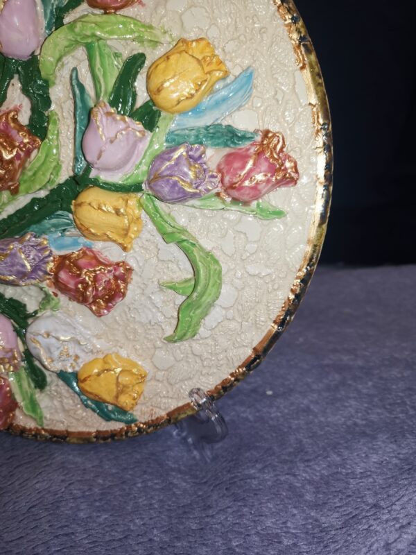 Tulips  wildflowers sculptural ceramic plate,  glamour, handmade, Bohemia - Image 5