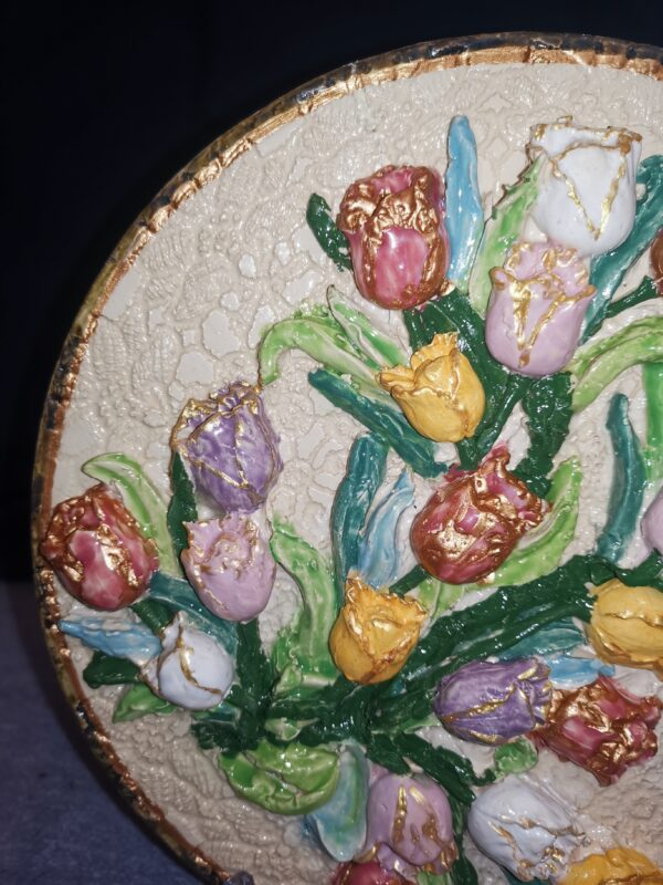 Tulips  wildflowers sculptural ceramic plate,  glamour, handmade, Bohemia - Image 4