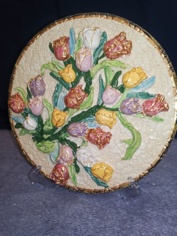 Tulips  wildflowers sculptural ceramic plate,  glamour, handmade, Bohemia - Image 3