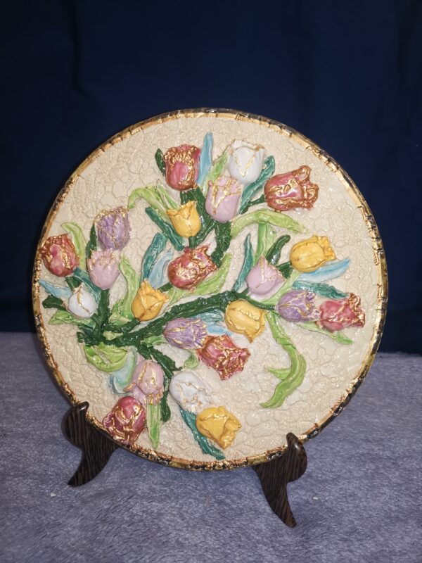 Tulips  wildflowers sculptural ceramic plate,  glamour, handmade, Bohemia - Image 7