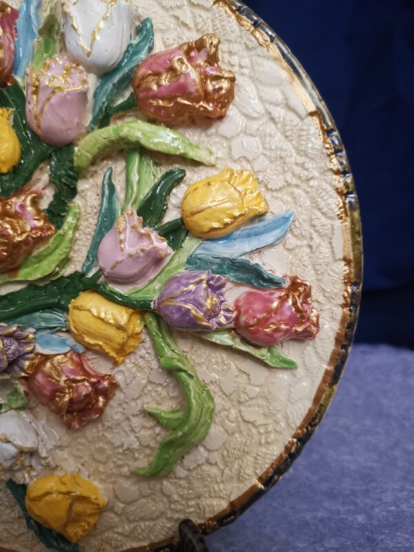 Tulips  wildflowers sculptural ceramic plate,  glamour, handmade, Bohemia - Image 9