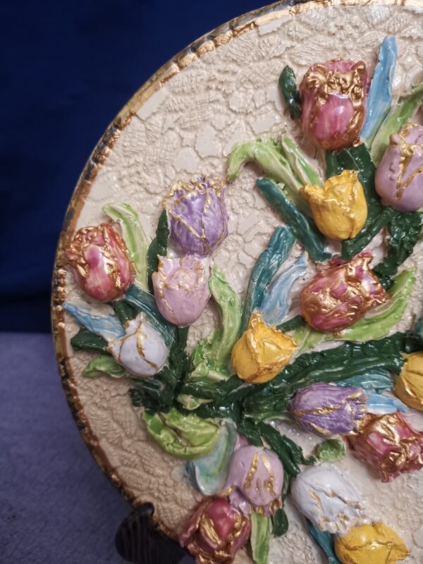 Tulips  wildflowers sculptural ceramic plate,  glamour, handmade, Bohemia - Image 11
