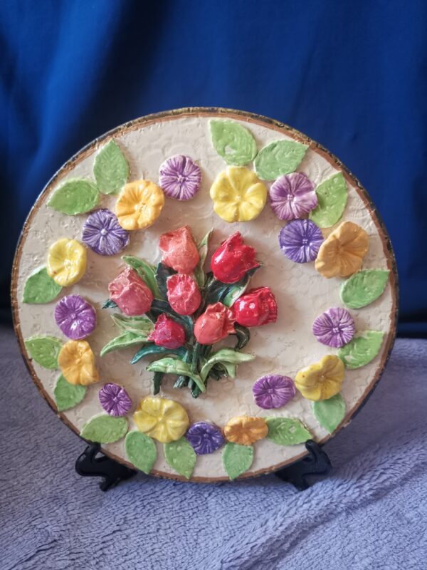 Tulips wildflowers sculptural ceramic plate, glamour handmade