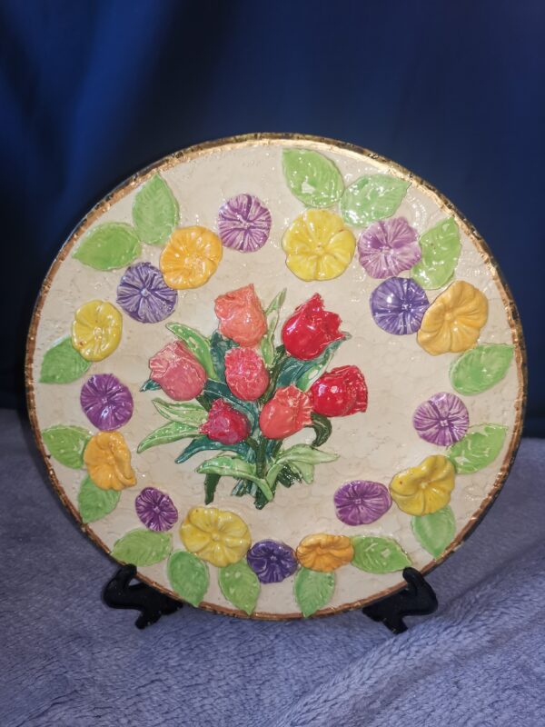 Tulips wildflowers sculptural ceramic plate, glamour handmade - Image 2