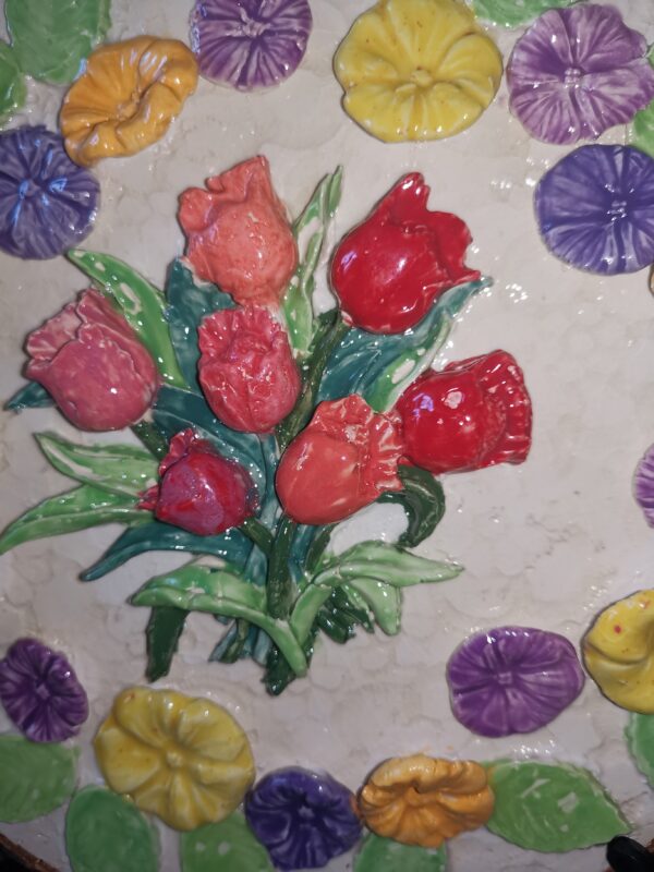 Tulips wildflowers sculptural ceramic plate, glamour handmade - Image 3