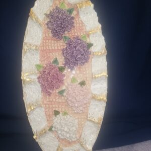 Lilac openwork sculptural ceramic plate handmade.