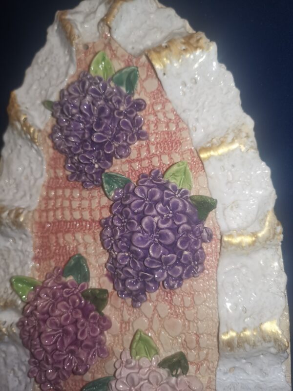 Lilac openwork sculptural ceramic plate handmade. - Image 8