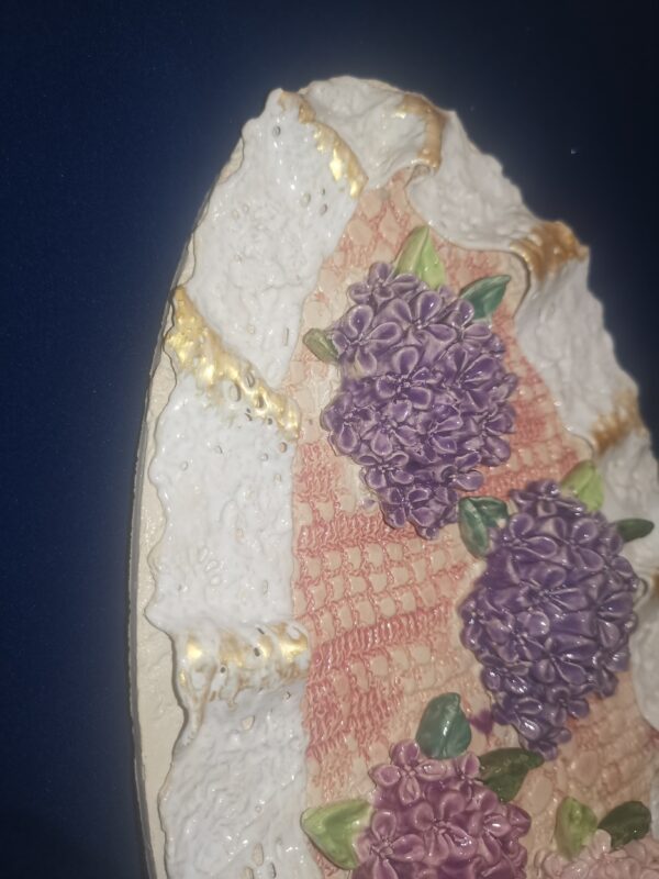 Lilac openwork sculptural ceramic plate handmade. - Image 7