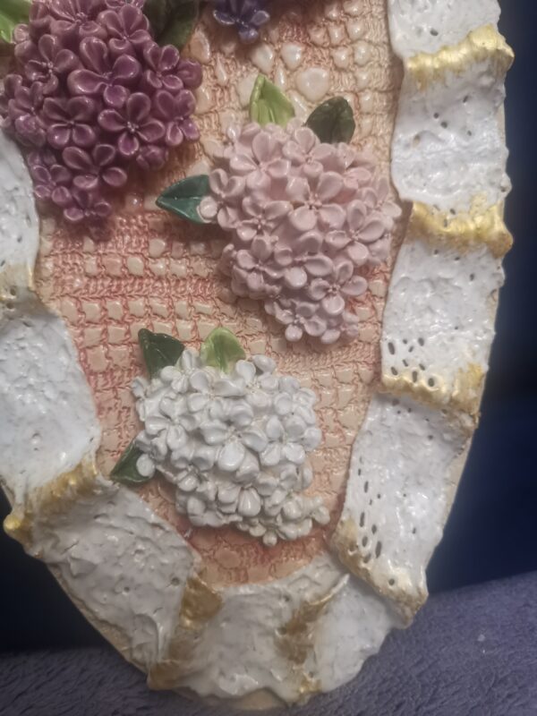 Lilac openwork sculptural ceramic plate handmade. - Image 5