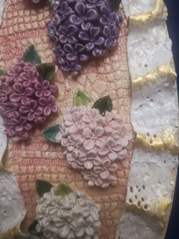 Lilac openwork sculptural ceramic plate handmade. - Image 4