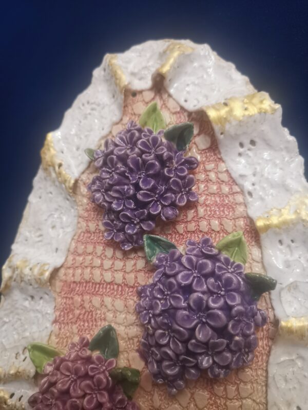 Lilac openwork sculptural ceramic plate handmade. - Image 3