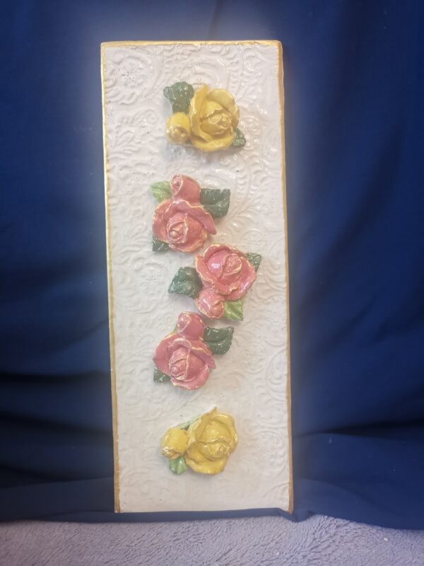 Roses sculptural rectangular ceramic plate,  handmade.