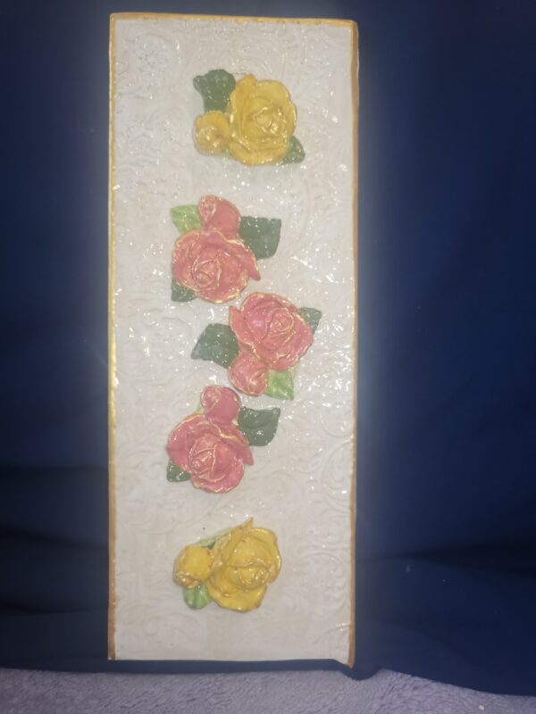 Roses sculptural rectangular ceramic plate,  handmade. - Image 4