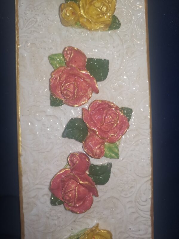 Roses sculptural rectangular ceramic plate,  handmade. - Image 3