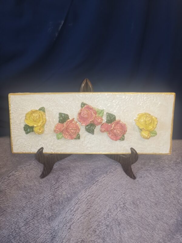 Roses sculptural rectangular ceramic plate,  handmade. - Image 6