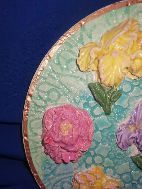 Irises flowers sculptural ceramic plate,  handmade. - Image 7