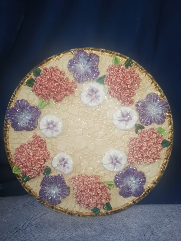 Lilac and daisieswild sculptural flowers ceramic plate  handmade. - Image 2