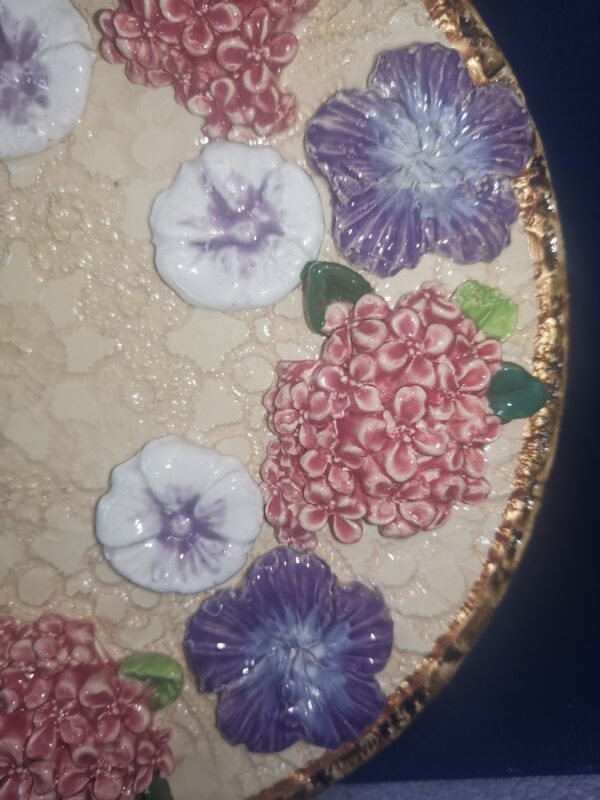 Lilac and daisieswild sculptural flowers ceramic plate  handmade. - Image 4