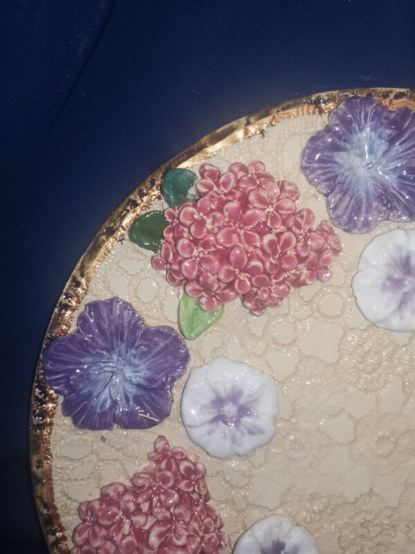 Lilac and daisieswild sculptural flowers ceramic plate  handmade. - Image 3
