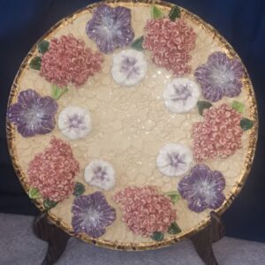 Lilac and daisieswild sculptural flowers ceramic plate  handmade.