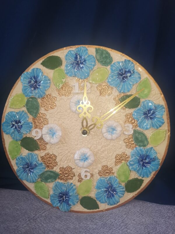 Wall clock sculptural flowers Ceramic handmade - Image 2
