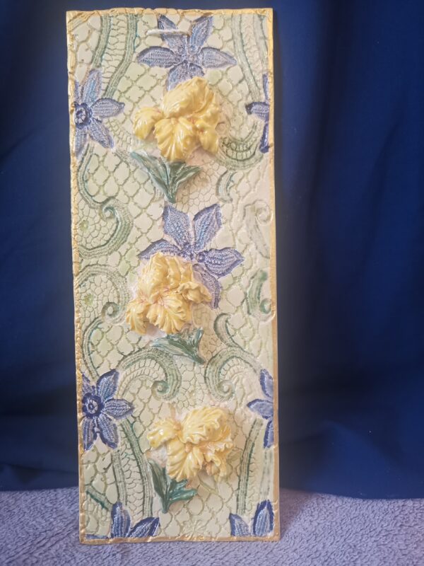 Irises ceramic sculptural panel, handmade.