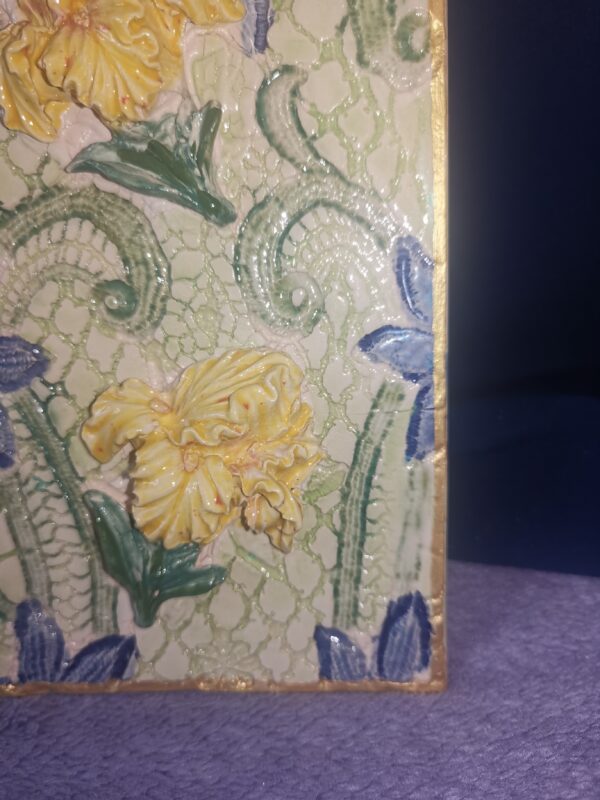 Irises ceramic sculptural panel, handmade. - Image 3