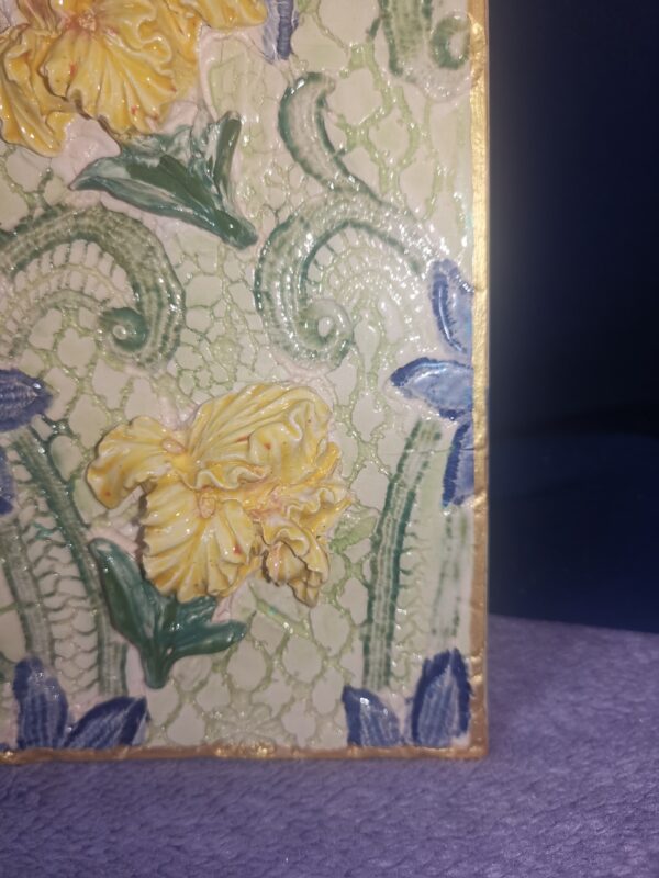 Irises ceramic sculptural panel, handmade. - Image 4
