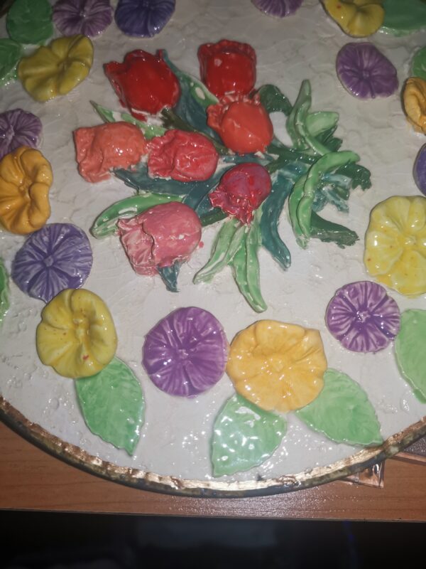 Tulips wildflowers sculptural ceramic plate, glamour handmade - Image 4