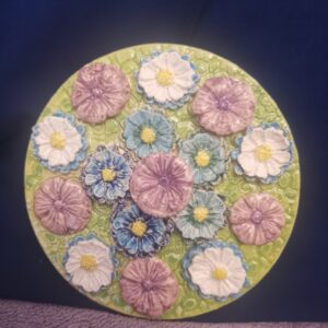 Flowers daisieswild sculptural ceramic plate handmade.