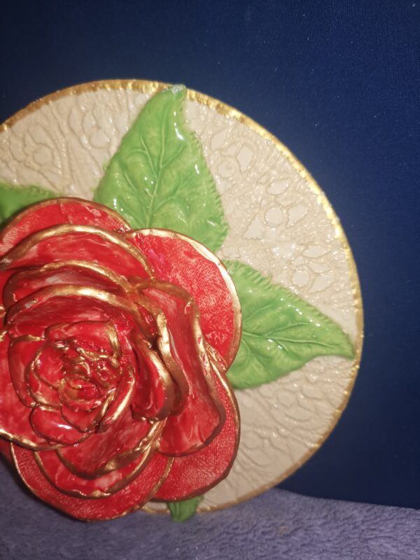 Rose red ceramic sculpture 3D  plate handmade. - Image 4
