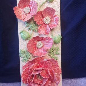 Poppies ceramic 3D sculptural panel,  handmade