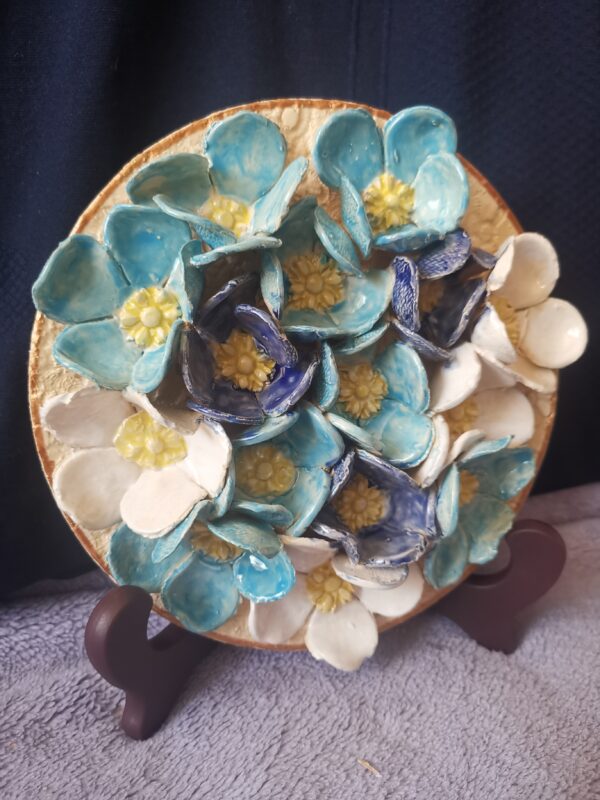 Daisieswild flowers 3D sculptural ceramic plate,  handmade