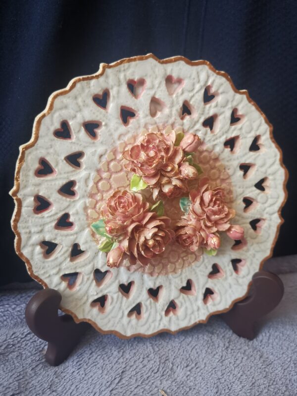 Openwork slotted flowers 3D sculptural ceramic  plate handmade. - Image 6