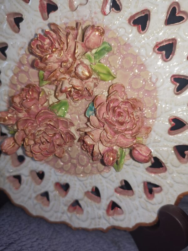 Openwork slotted flowers 3D sculptural ceramic  plate handmade. - Image 5