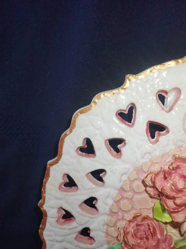 Openwork slotted flowers 3D sculptural ceramic  plate handmade. - Image 3