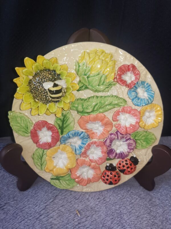 Sunflower, Bees and ladybugs and daisies-wild flowers ceramic panel