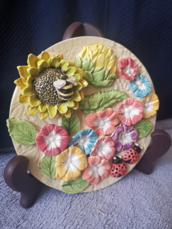 Sunflower, Bees and ladybugs and daisies-wild flowers ceramic panel - Image 5