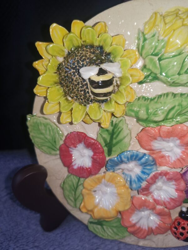 Sunflower, Bees and ladybugs and daisies-wild flowers ceramic panel - Image 3