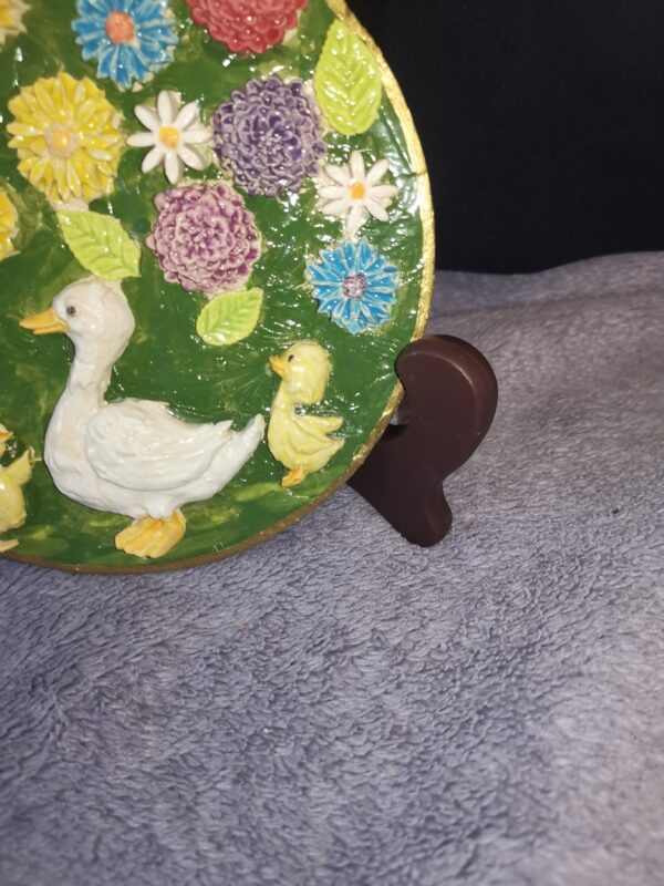Duck and ducklings Wildflowers sculptural ceramic plate - Image 3